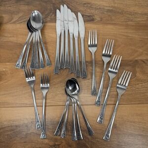 23Pc Northland Pasadena Rose Stainless Steel Flatware SPOONS FORKS KNIVES Used